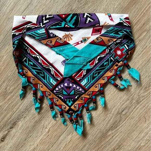 Vintage 80s Beaded Southwestern Boho Bandana - Picture 6 of 6